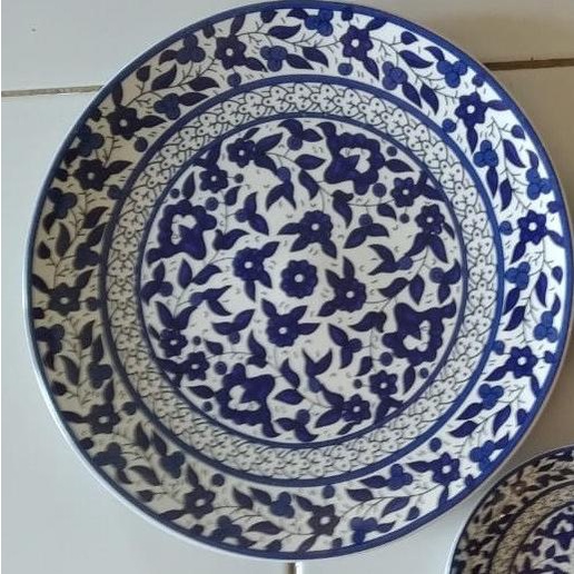 PIRING MAKAN KERAMIK DINNER PLATE HIASAN DEKORASI DINDING BIRU PUTIH