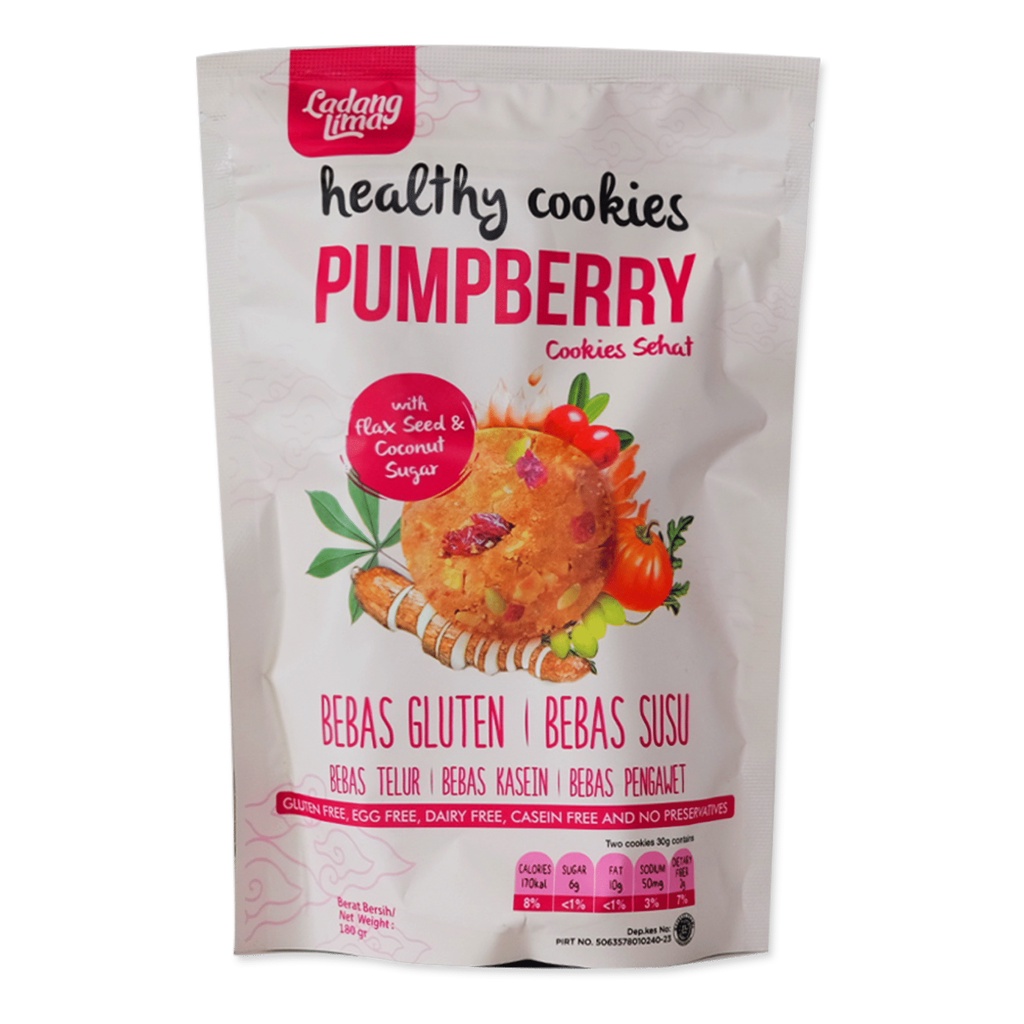 

Ladang Lima | Pumpberry Cookies | Snack Camilan Sehat Diet | Kue Kering | Ibu Hamil Menyusui | 180 gram | Gluten Free Egg Free