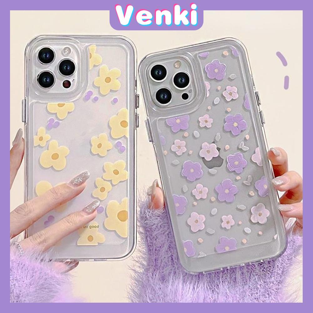 iPhone Case Clear Case Soft Thick TPU Shockproof HD Super Transparent Protection Camera Plating Button Purple Flower For iPhone 13 Pro Max iPhone 12 Pro Max iPhone 11 iPhone 7Plus