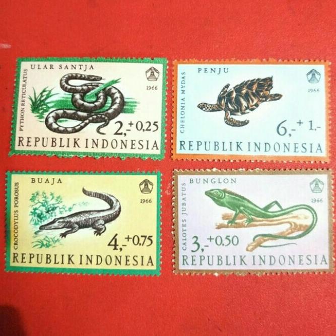 

Koleksi Perangko Kuno Indonesia Satu Set Seri Hewan Reptil Th 1966 Nos