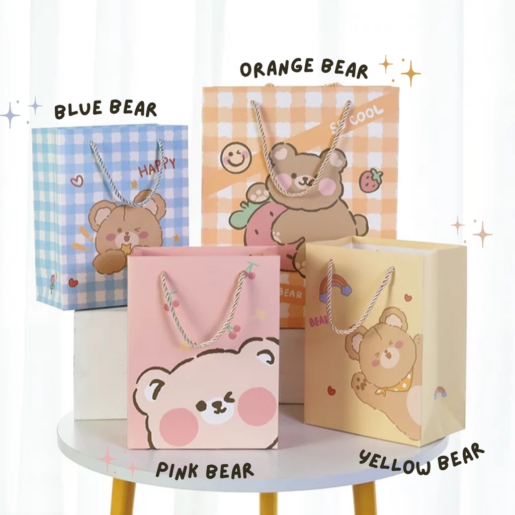 

Paper Bag Cartoon Bear / Tas Goodie Bag Hadiah Ulang Tahun Lucu Beruang (M)