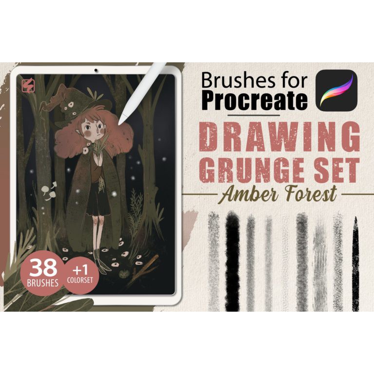 Procreate Brush - Drawing Grunge Brush for Procreate with Color Palette