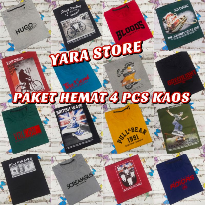 PAKET ISI 4 PCS KAOS PRIA DEWASA UKURAN M L XL DAN XXL / KAOS MURAH  / KAOS DEWASA SERI UKURAN