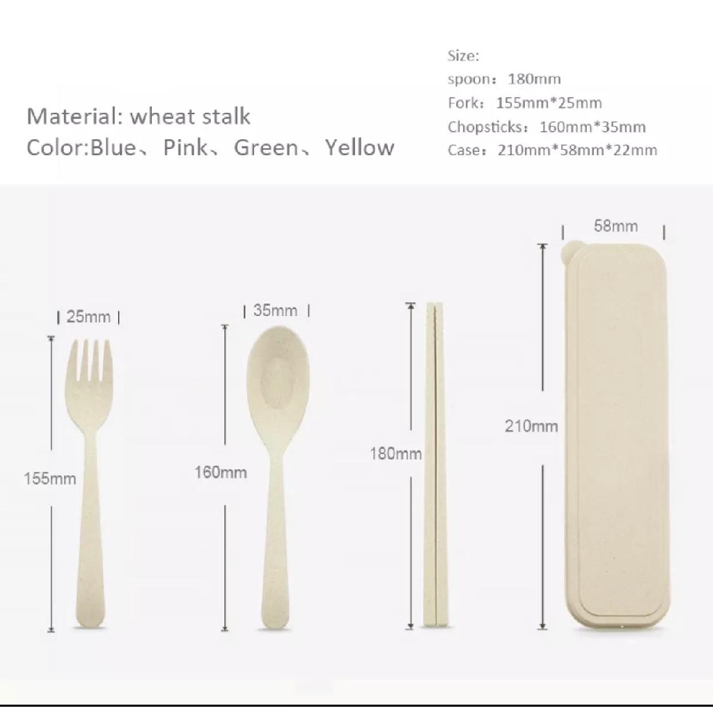 4 in1 Wheat straw tableware / Travel Cutlery Set/Peralatan Makan/Sendok Garpu Sumpit Set