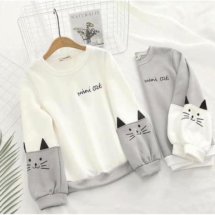 NEW KOREAN IMPORT 151 SWEATER MINI CAT/SWEATER WANITA/OUTWEAR/CASUAL/SWEATER KOREA - Putih