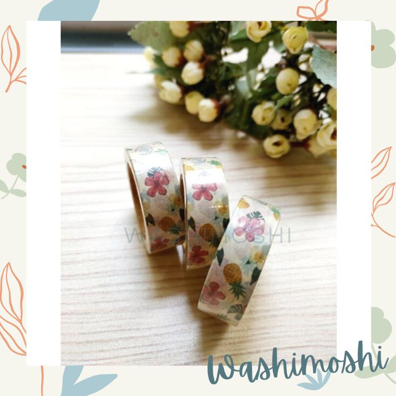 

Washimoshi Masking Washi Tape Flower and Pineapples Design/ Washitape Motif Nanas & Bunga (10 Meter)