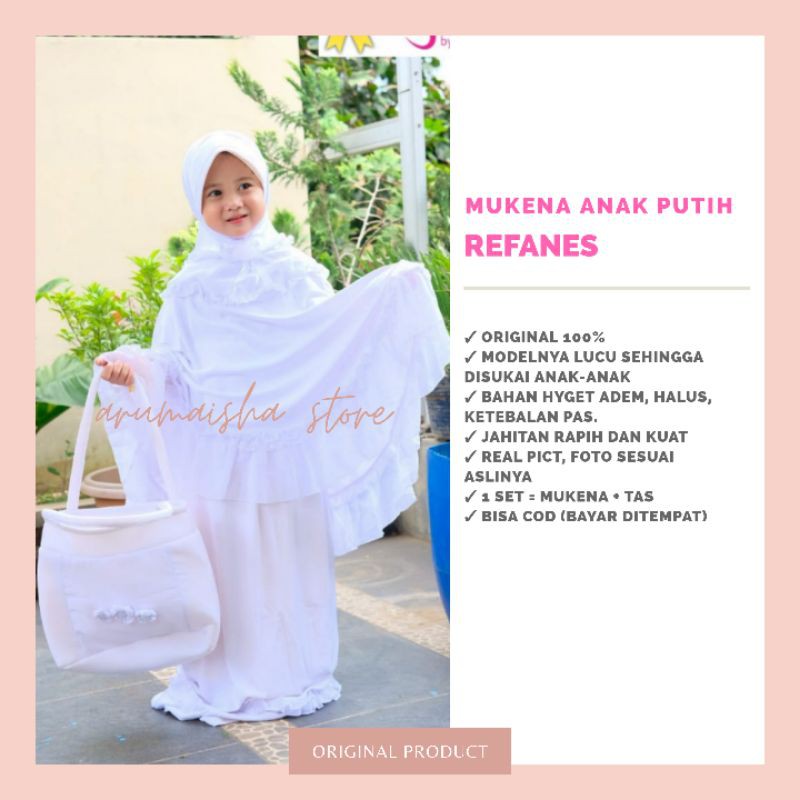 REFANES Mukena Fitria Putih Polos Mukenah Anak TK SD Bayi Balita Umur 2 3 4 5 7 Tahun Bahan Kaos