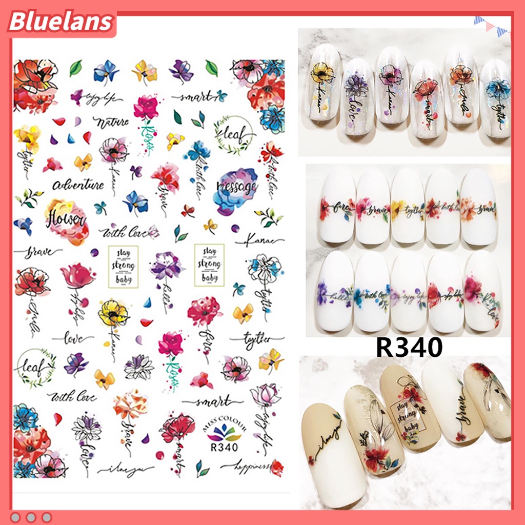 Bluelans 1 Lembar Stiker Kuku Motif Bunga Pita Bahan Kertas Untuk Wanita