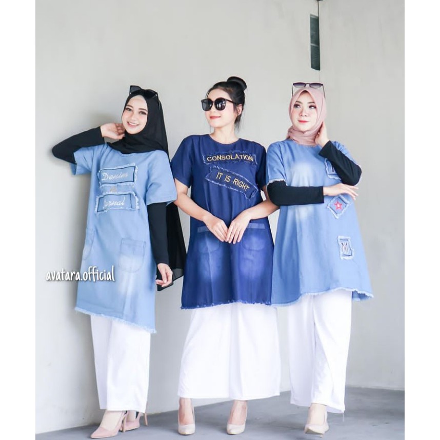 TUNIK JEANS MOTIF / TUNIK JEANS WANITA