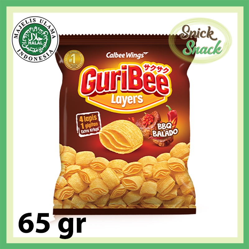 

Guri Bee Layers Snack Kerupuk Kentang Lapis BBQ Balado 65 gr Calbee Wings