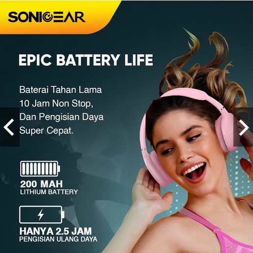 Headset SonicGear AirPhone 6 Bluetooth Headphone Wireless with Microfont Full Bass Jernih Untuk Daring Gaming | Up to 10 Hours PlayTime