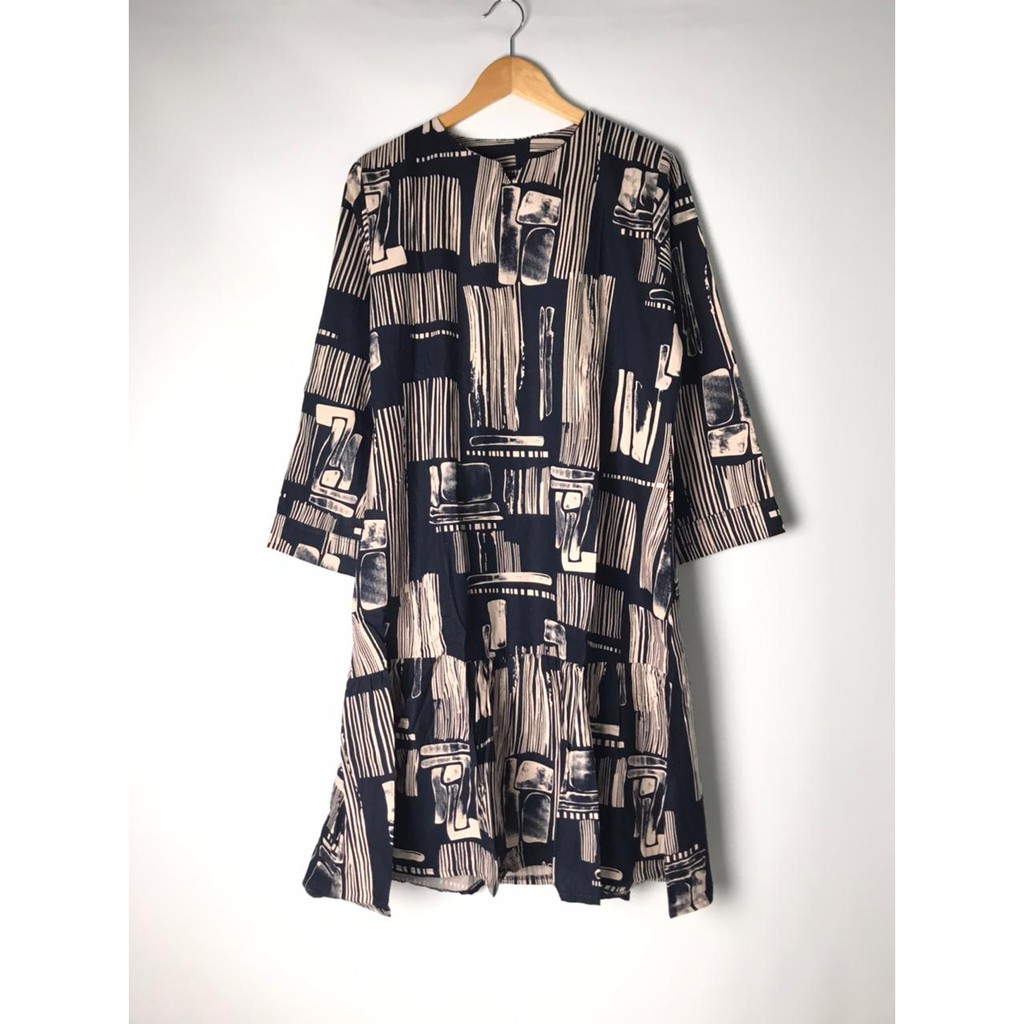 Atasan Tunik Rami Linen Import Motif Abstrak XXL LD110cm 3182#