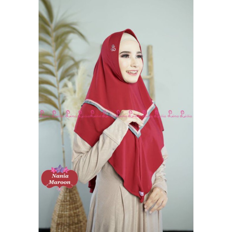 Nania by LinaLivia | Hijab Instan | Jilbab Instan | Jilbab Terlaris  |Jilbab Rebutan-Maroon