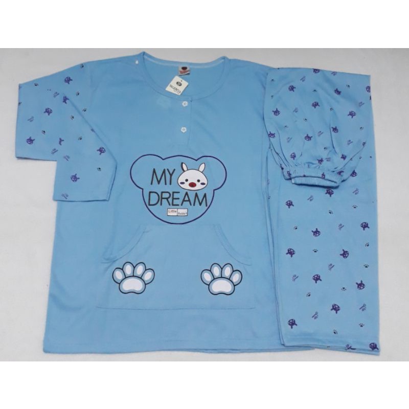 Baju Tidur Dewasa Lengan Panjang CPP XXL Piyama Dewasa murah-BIRU TUA DREAM