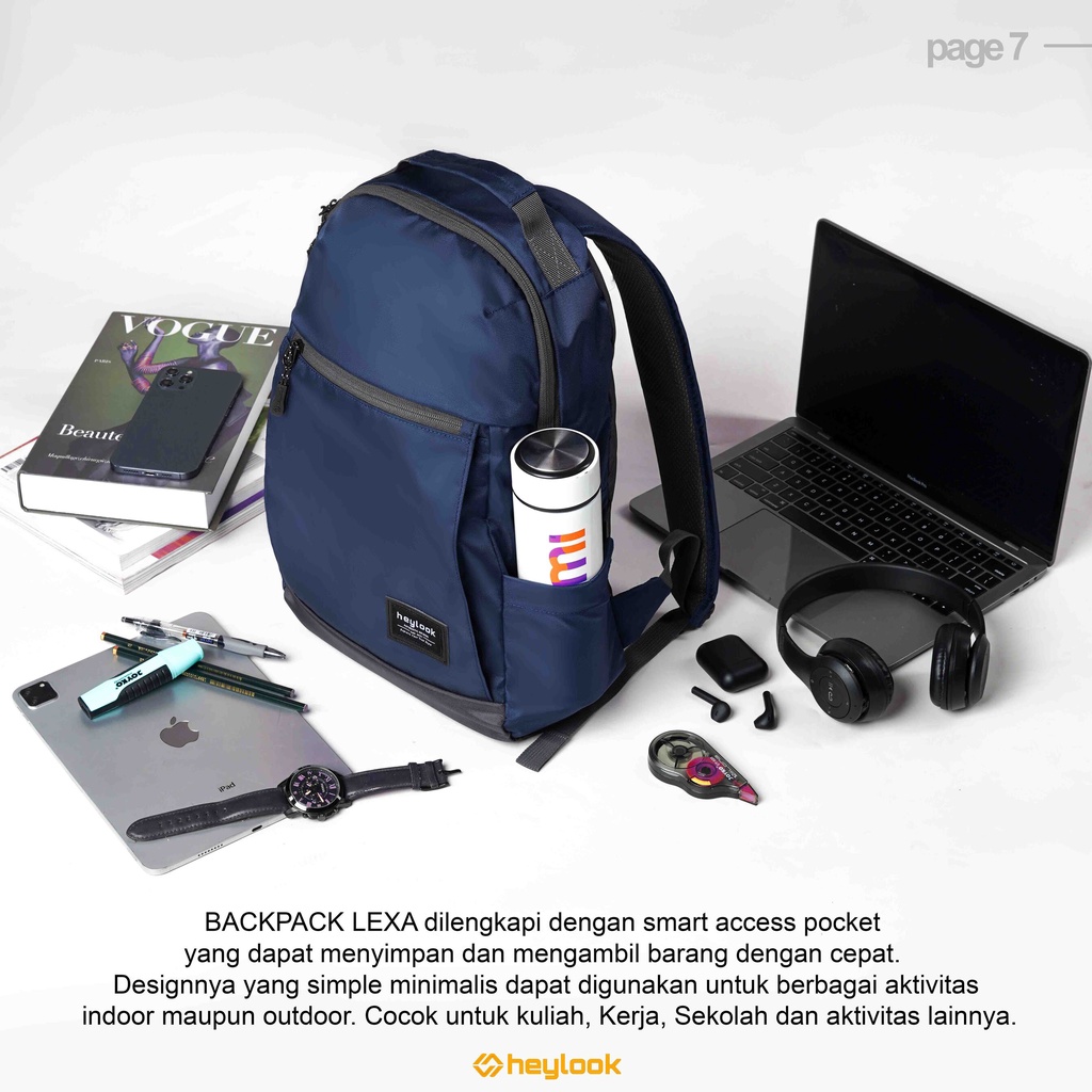 HEYLOOK Project - (Paket Hemat Pelajar) Backpack LEXA Tas Ransel Laptop Pria Wanita Tas Leptop 14-16 inch Tas Punggung Perempuan Tas Sekolah Tas Kuliah Tas Kerja Cowok Terbaru