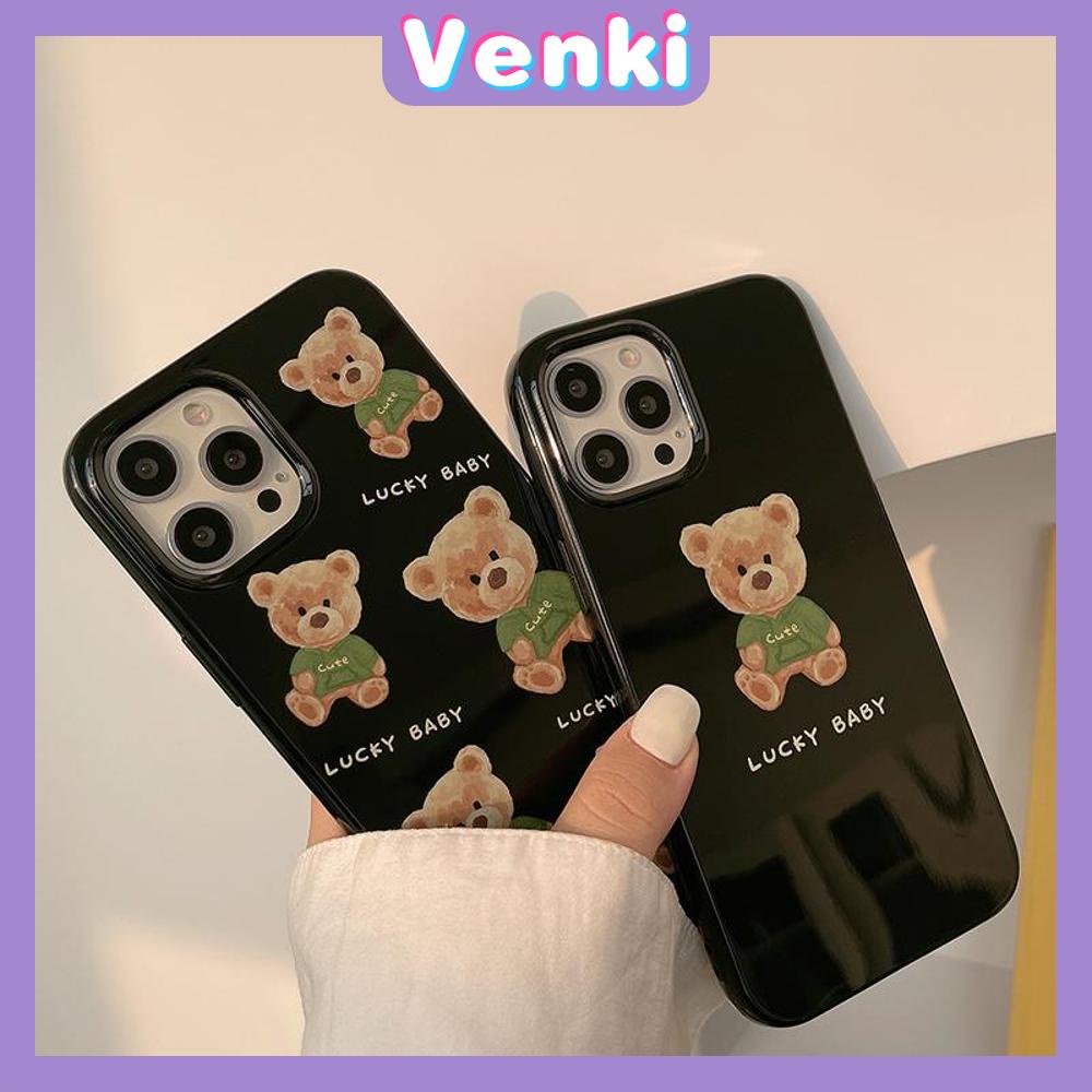 Soft Case Silikon Hitam Glossy Motif Teddy Bear Untuk Iphone 13 Pro Max / 12 Pro Max / 11 / 7 / 8 + / Xs / Xr / Xsmax / 11 / 7 / 8 +