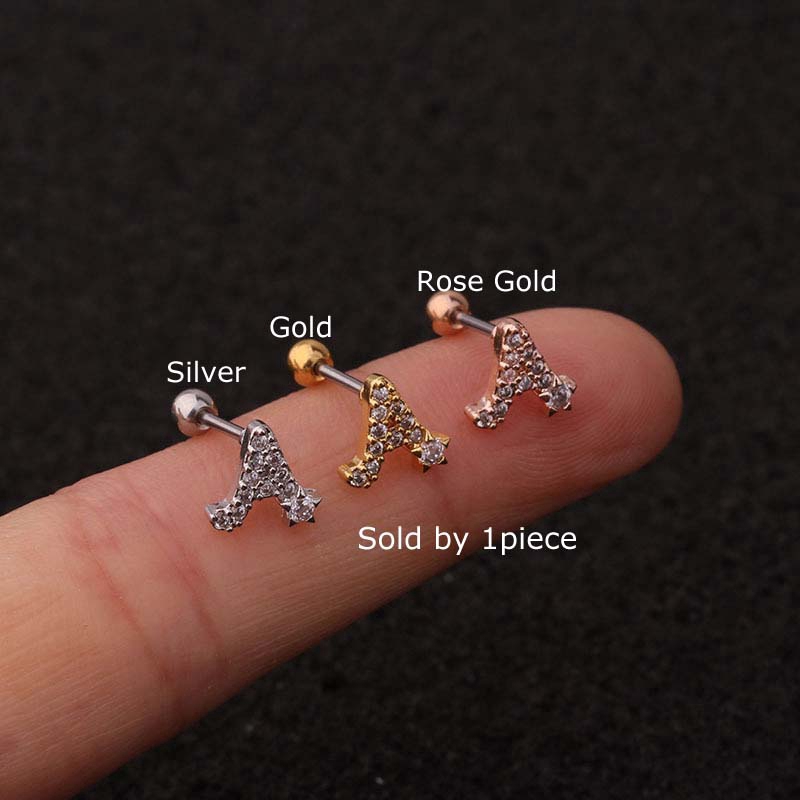 1piece Initials Letter A-P Traugs Piercing Cartilage Earrings for Helix Daith Rook Pinna