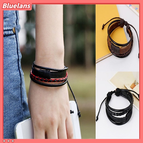 Bluelans Unisex Vintage Retro Multilayer Braided Faux Leather Wristband Bracelet Bangle