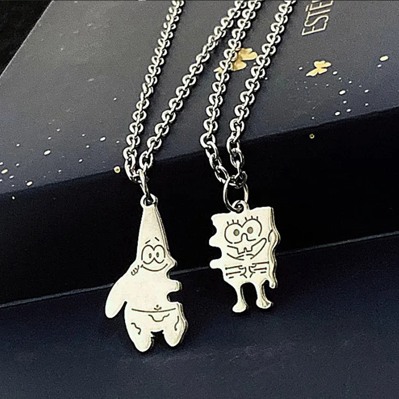 SpongeBob Pie Big Star Couple Stitching Necklace for Girlfriend Bestfriends Men and Women