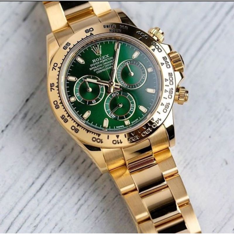 Jam Tangan Rolex Daytona Cosmograph Automatic Gold Green Dial Swiss Noob 1:1 Best Clone