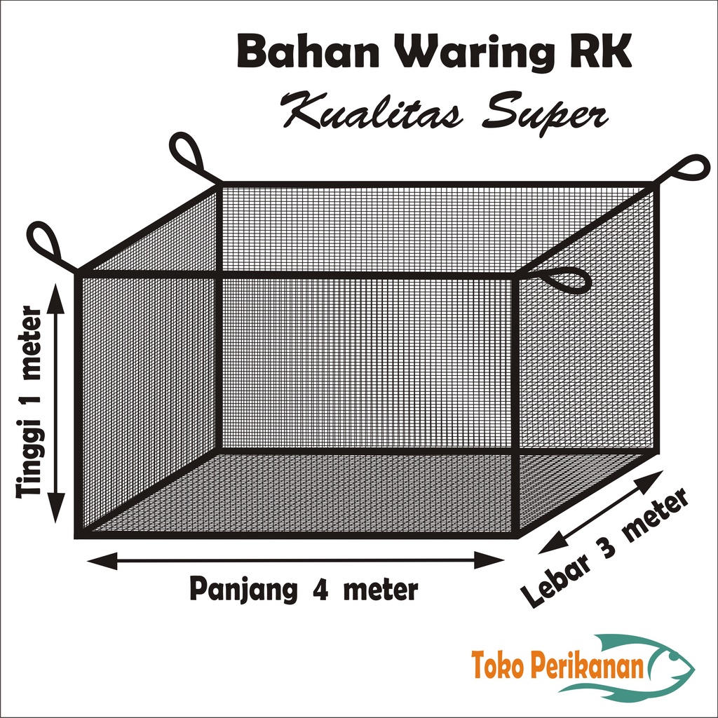 TOKO PERIKANAN - Keramba/Jaring/Waring/Hapa Ikan Ukuran ( 4 m x 3 m x 1 m ) Bahan Waring RK Hitam Ca