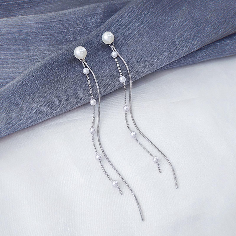 Anting Gantung Panjang Model Rumbai Aksen Berlian Imitasi Untuk Wanita