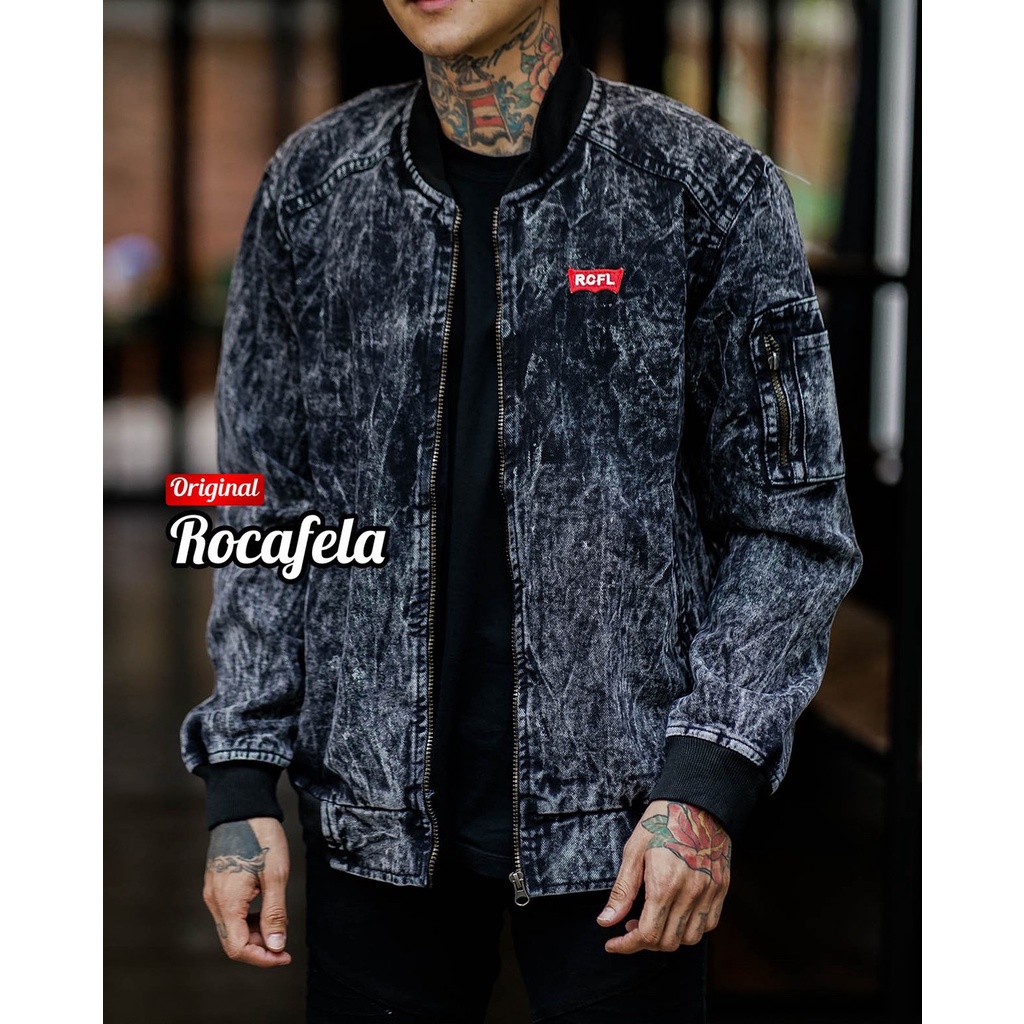 JAKET JEANS SLETING PRIA SENWASH SANDWASH SNOWBLACK BOMBER DENIM RCFL ROCAFELA ORIGINAL