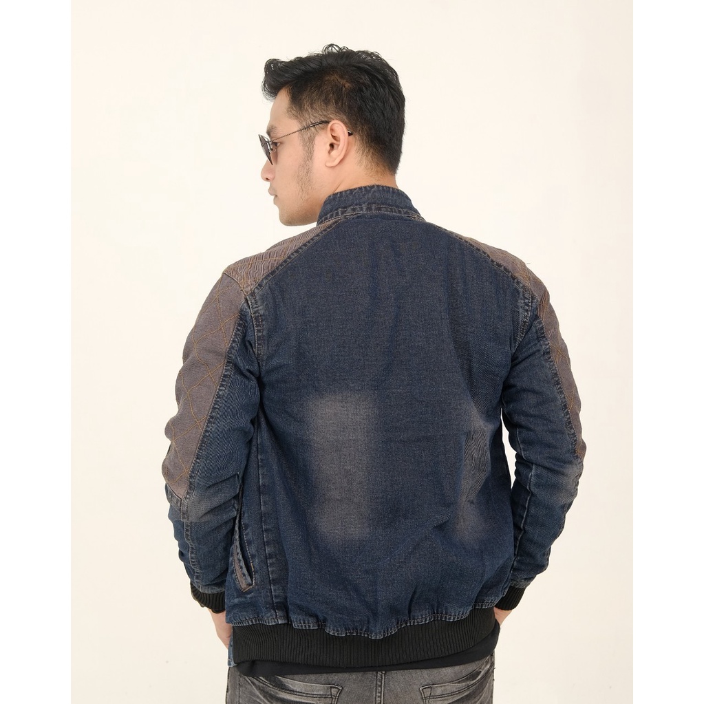 [SIAP KIRIM] Jaket Jeans Pria Logo Kulit The Berry - Jaket Denim Pundak Terlaris