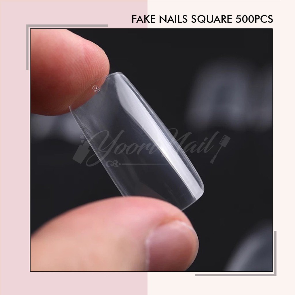 Fake nails square clear / natural 500pcs kuku palsu full cover polos bening / cream