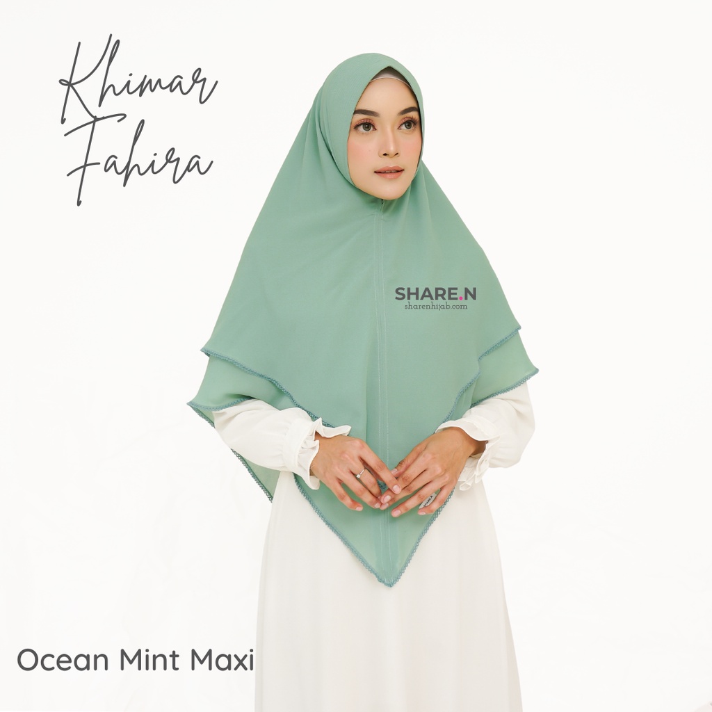 Khimar jilbab syari ceruty bordir 2 layer Ocean Mint Sharen Hijab