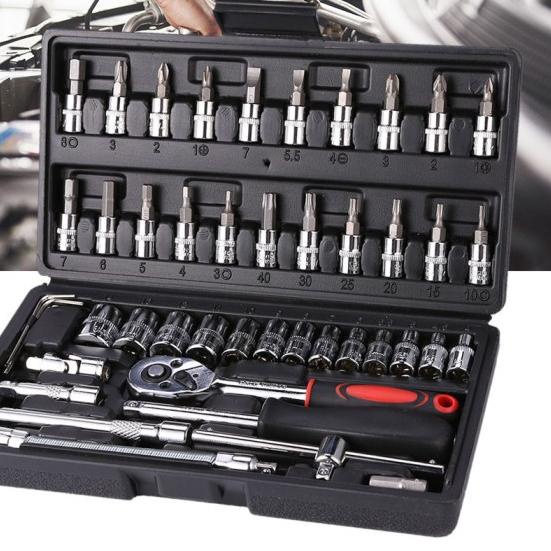 ✪ Socket Wrench Set Tools /Kunci Sock 46 pcs /kunci sok set/SET SOCKET - Merah ✤