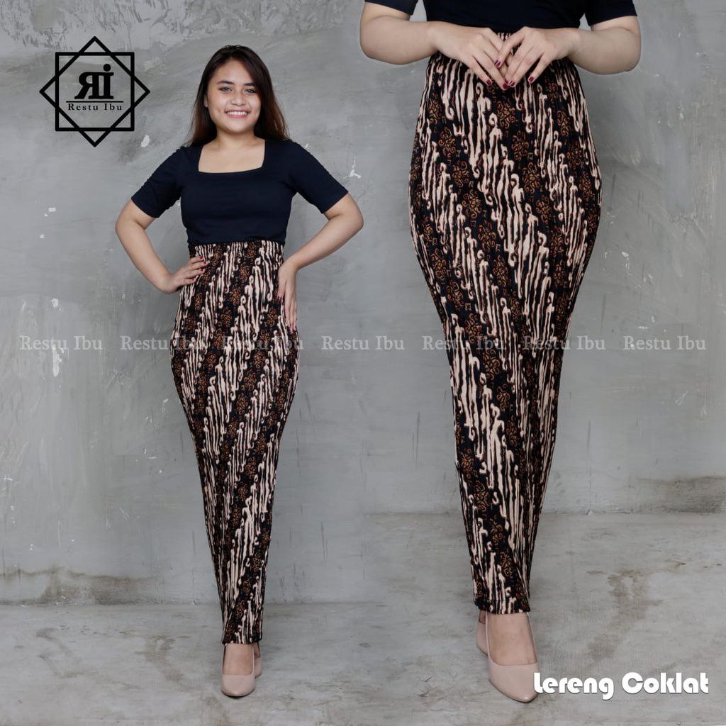 Rok Plisket Prisket Wanita Motif Batik Lereng Coklat Bodycon Bawahan Kebaya Wisuda Bahan Premium Fit S - XXL