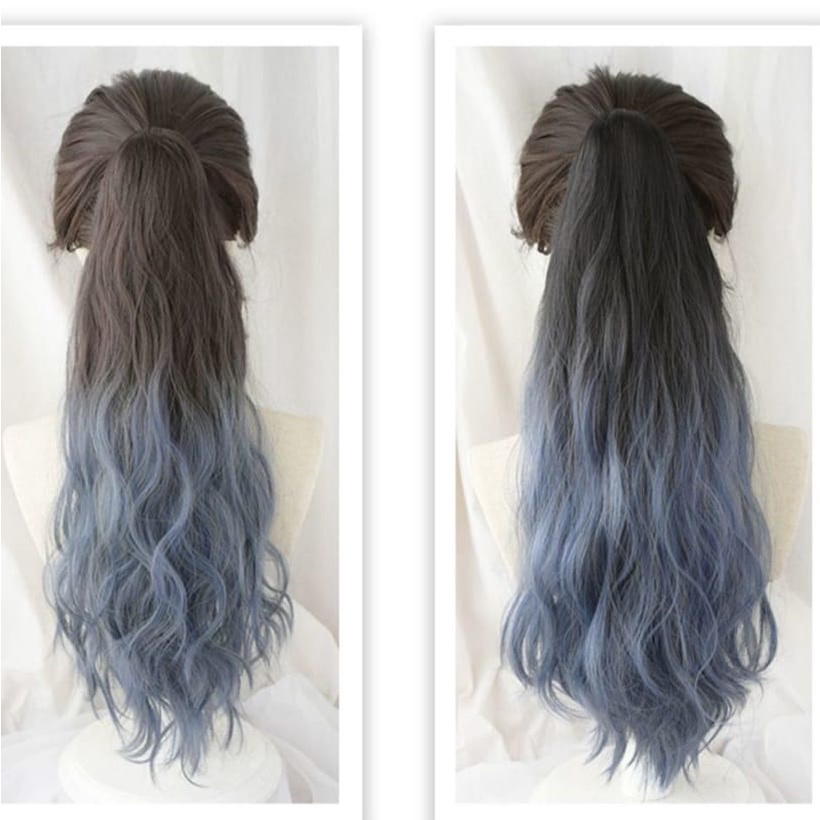 PONYTAIL BLUE HIGHLIGHT HAIR CLIP AKSESORIS RAMBUT PALSU WIG KUNCIRAN RAMBUT WANITA FASHION KOREA IMPORT