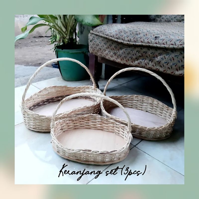 KERANJANG ROTAN HANTARAN PERNIKAHAN LAMARAN SESERAHAN SET 3PCS