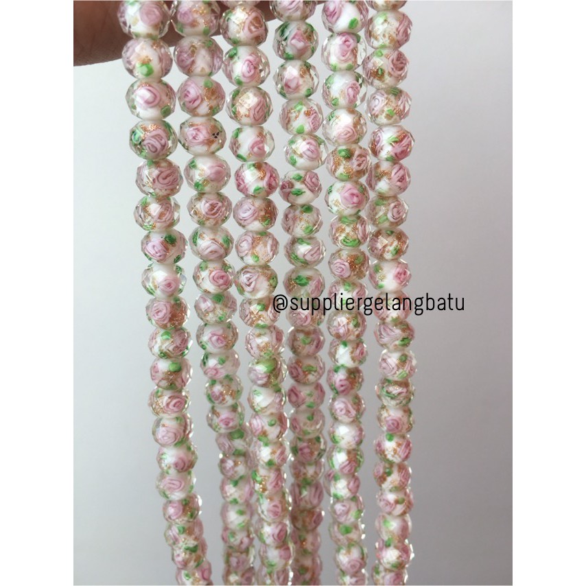 Lampwork Crystal Murano 10x8mm bahan kristal ceko mawar putih premium motif donat batu kuarsa DIY