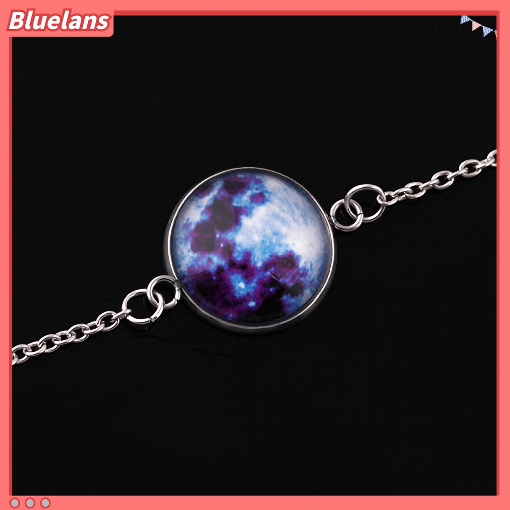 Gelang Bangle Desain Bulan Fantasi Universe Glow in The Dark Bahan Kaca Cabochon Untuk Wanita