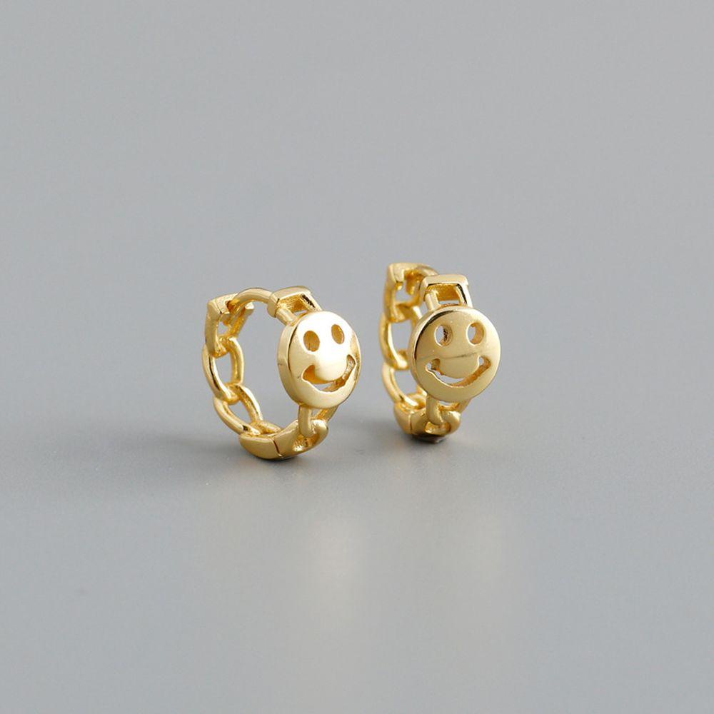 [Elegan] Anting Wanita Minoritas Warna Solid Smiley Face Desain Fashion Temperamen Lady Ear Buckle