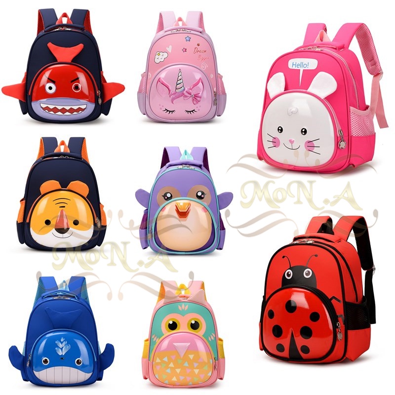 [MONA] Tas Ransel Anak Sekolah PG/PAUD  lucu keren Cowok/Cewek motif timbul karakter kartun hewan 3 Dimensi Kualitas Import Premium -M0178