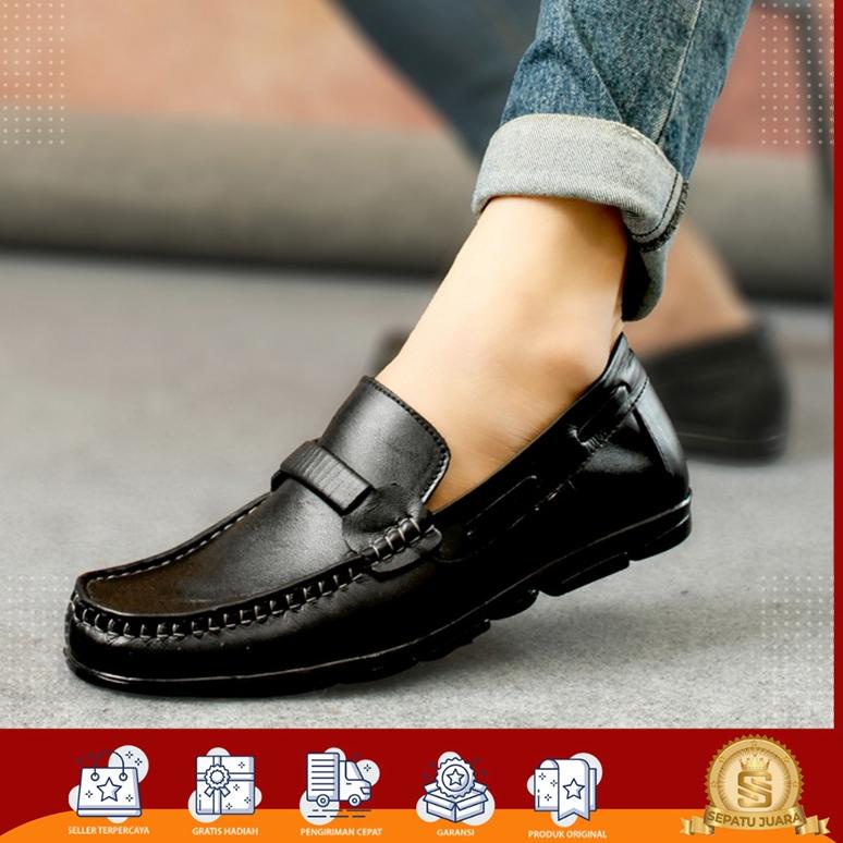 SHOPEE 9.9 SPJ x JASQUER - Sepatu Pantofel Pria Slip On Bahan Kulit Sapi Premium Warna Cokelat Hitam