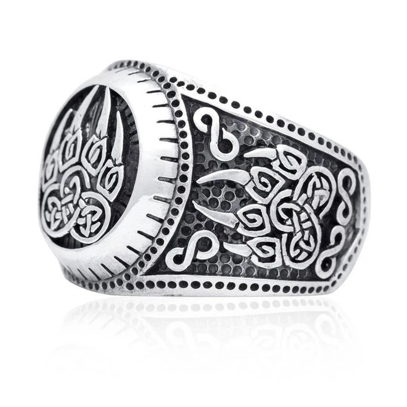 Cincin Celtic Bentuk Cakar Beruang Bahan Stainless Steel 316l Gaya Retro Untuk Pria