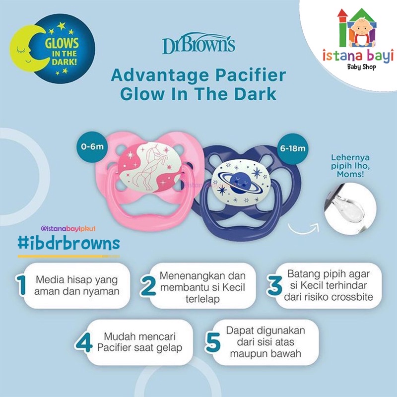 Dr.Brown’s Advantage Pacifier Glow in The Dark - Empeng Bayi pa22005