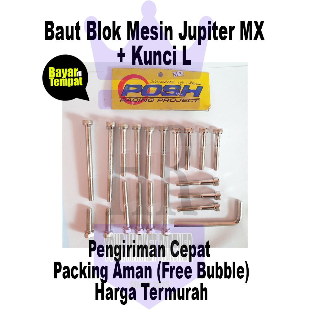 Baut Blok Mesin Jupiter MX FREE KUNCI L / Baut Chrome Block CVT Mesin Yamaha MX