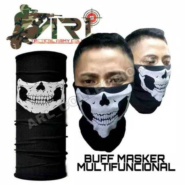 Masker HITAM TENGKORAK MULTIFUNGSI/bandana syal motor army tactical airsoft outdoor