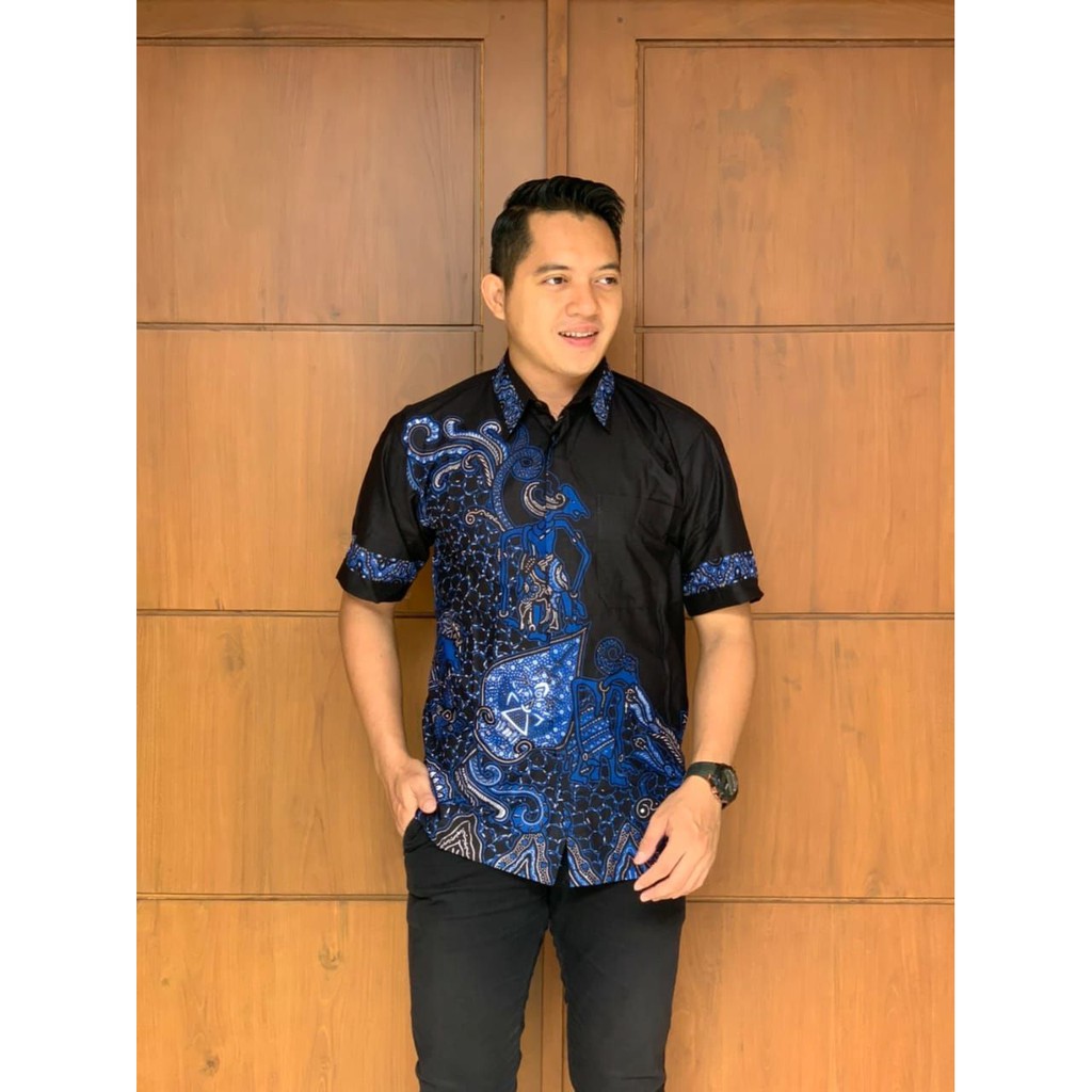 KEMEJA BATIK WAYANG SUSUN BIRU