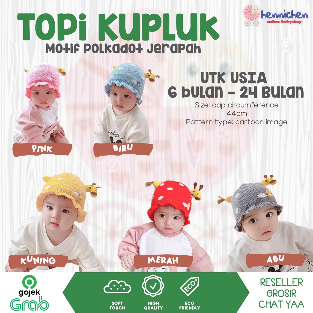 Topi Kupluk Casual Bayi Topi Anak MOTIF POLKADOT JERAPAH