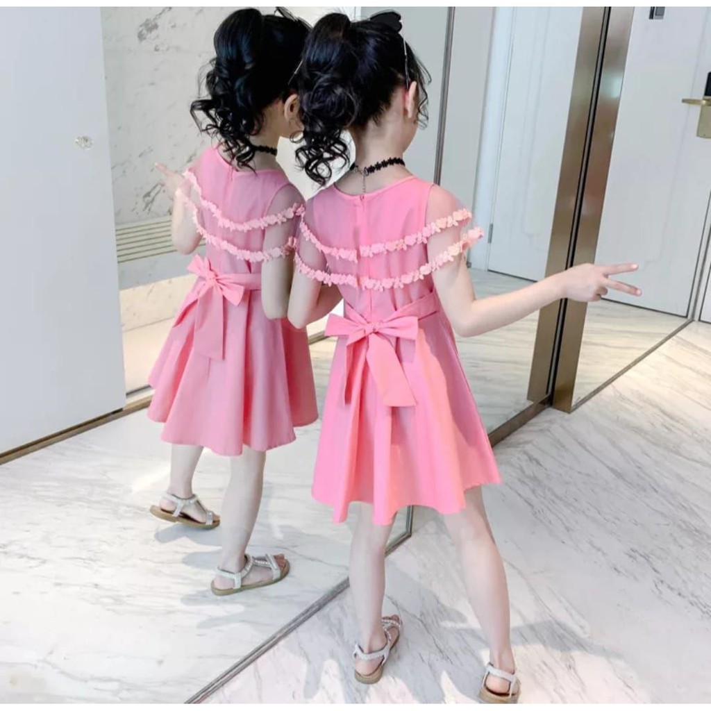 Dress Korea anak perempuan gaun pesta terbaru dress Sabrina princess pinky kid RD620 gaun ulang tahun anak usia 5-8tahun ro