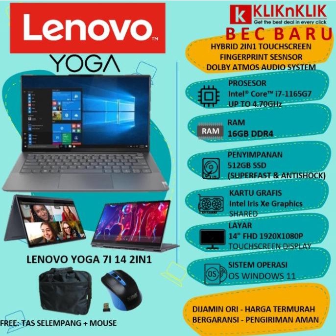   new       laptop lenovo yoga 7i 14 2in1 intel i7 1165g7 16gb 512gb iris xe 14 