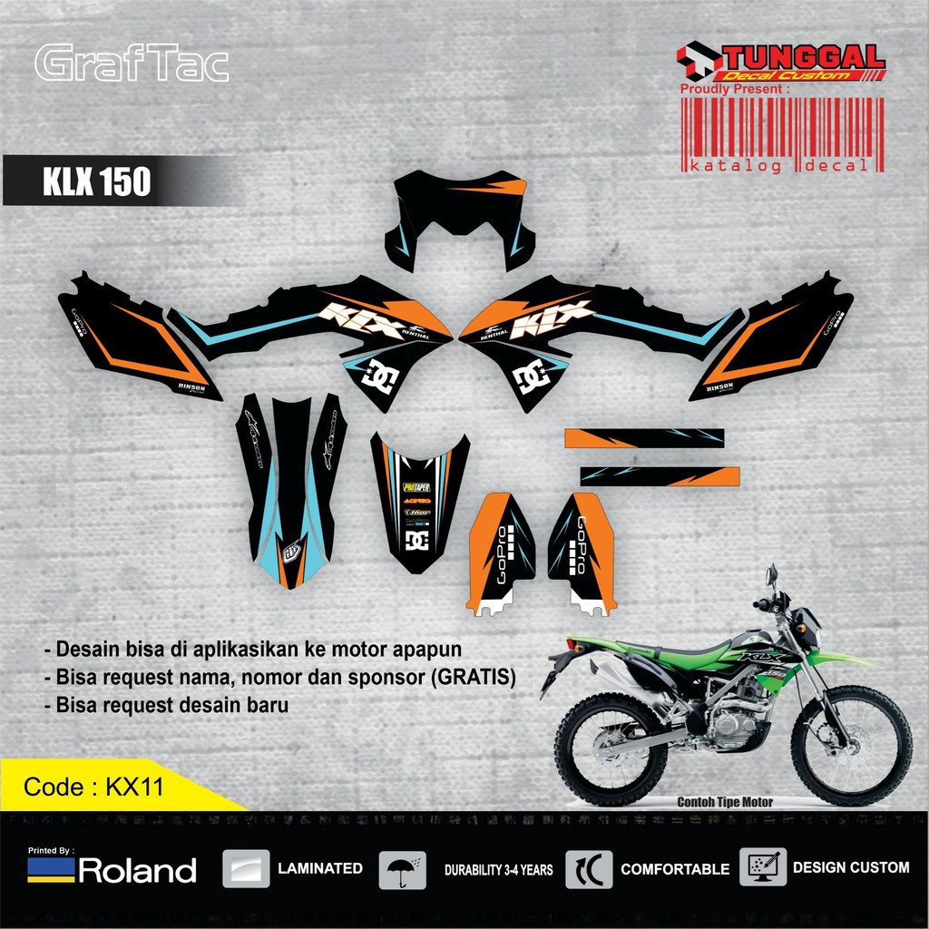 DECAL KLX 150 BF - D TRACKER 150 - biru putih