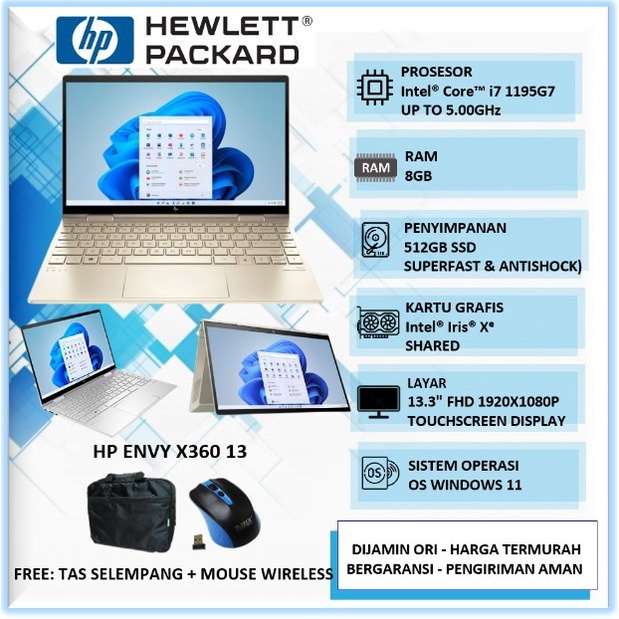 Laptop 2 IN 1 HP Envy x360 13 OLED Intel Core i7 1195G7 Ram 8GB SSD 512GB Intel Iris Xe 13.3" FHD OL