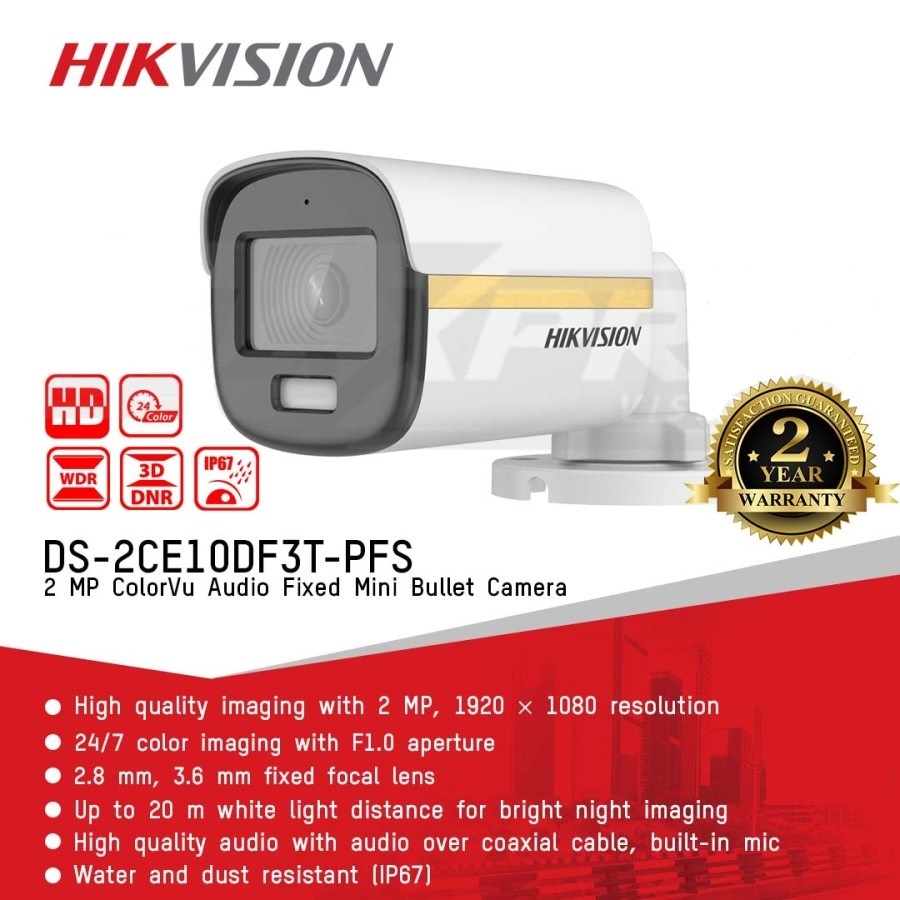 DS-2CE10DF3T-PFS CCTV HIKVISION 2MP COLORVU AUDIO OUTDOOR